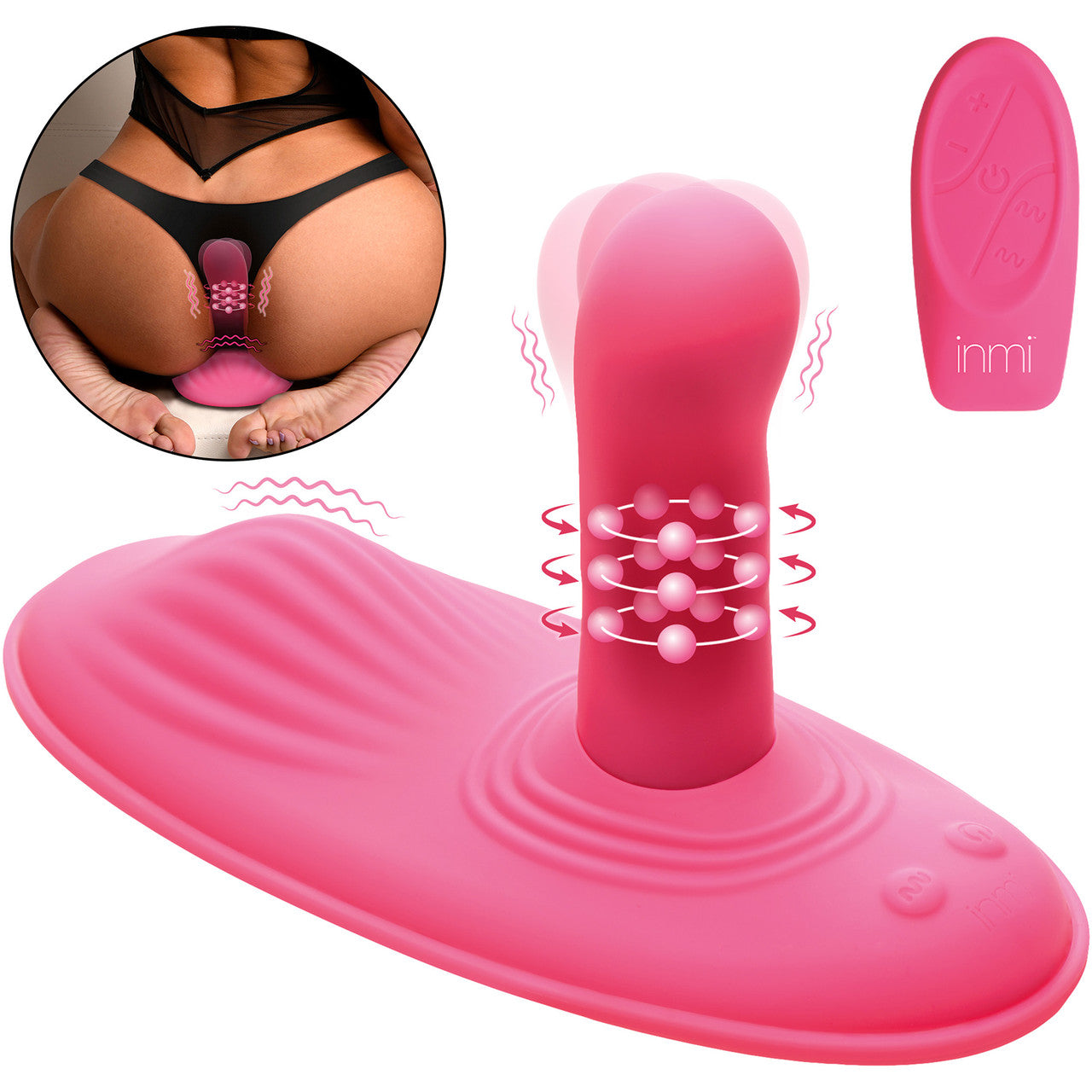 Inmi Spin 'N' Grind Rotating & Vibrating Silicone Rechargeable Grinder With Remote - Pink