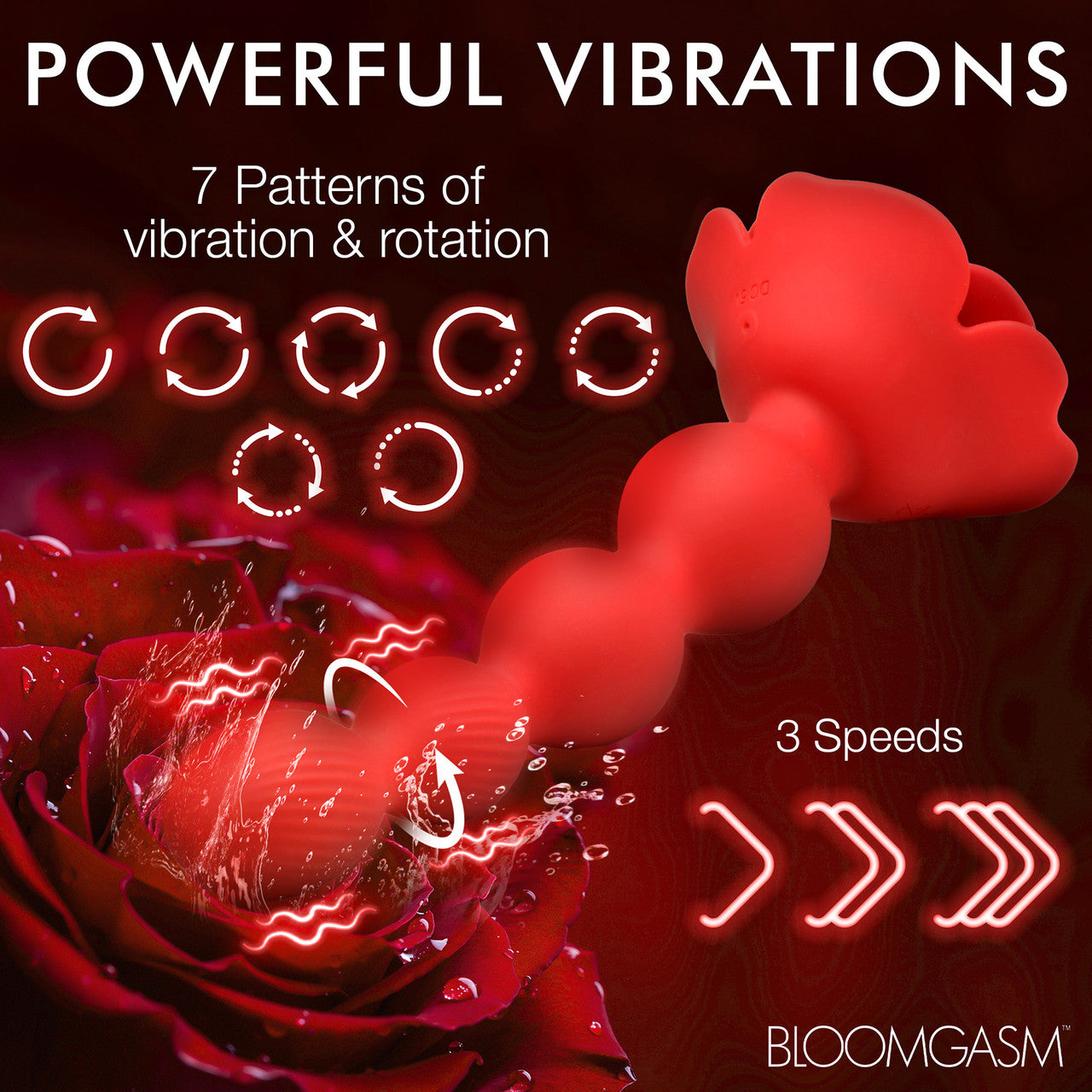 Bloomgasm Rose Twirl 10X Vibrating & Rotating Rechargeable Silicone Anal Beads - Red