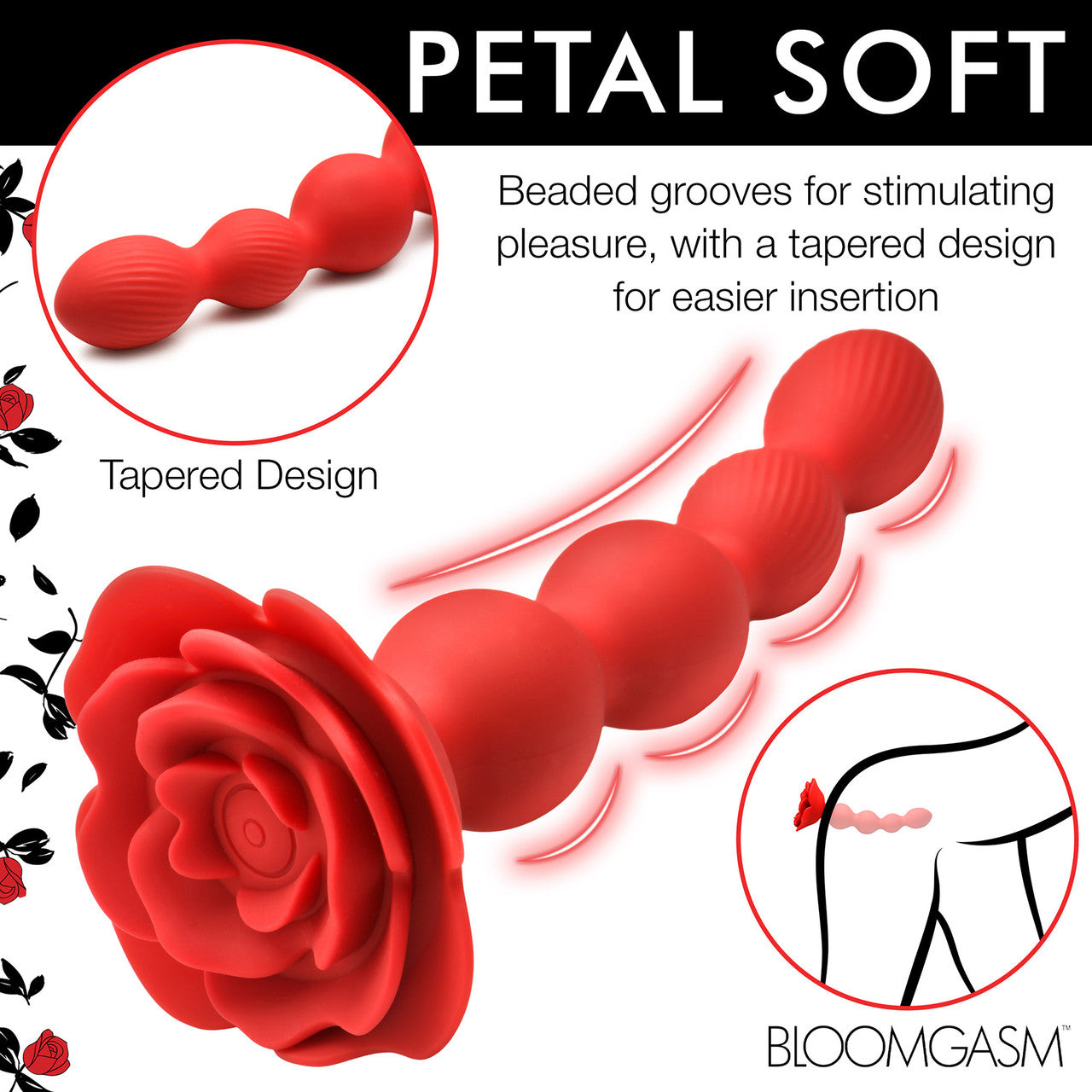 Bloomgasm Rose Twirl 10X Vibrating & Rotating Rechargeable Silicone Anal Beads - Red