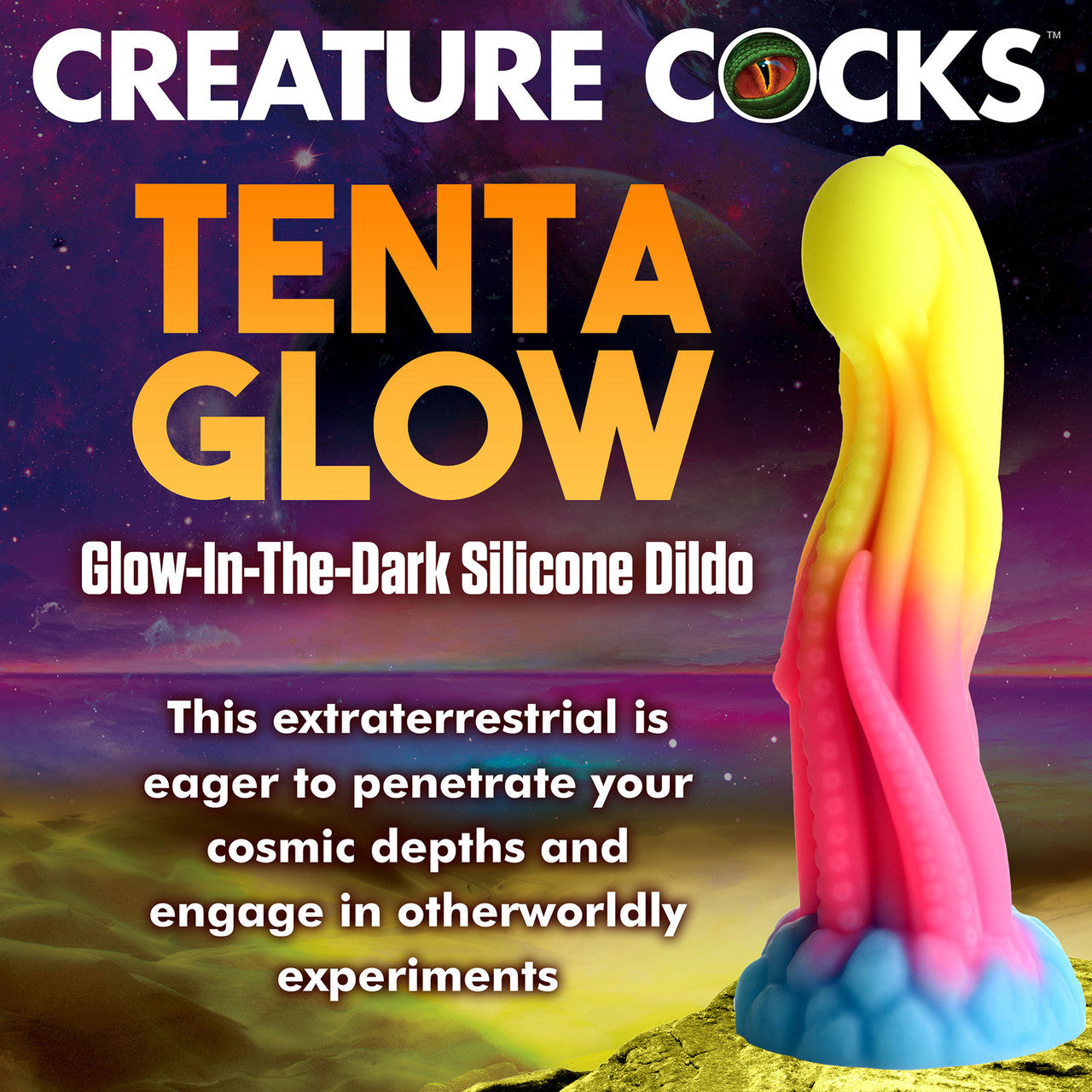 Tenta-Glow 8.5" Silicone Glow In The Dark Suction Cup Dildo By Creature Cocks