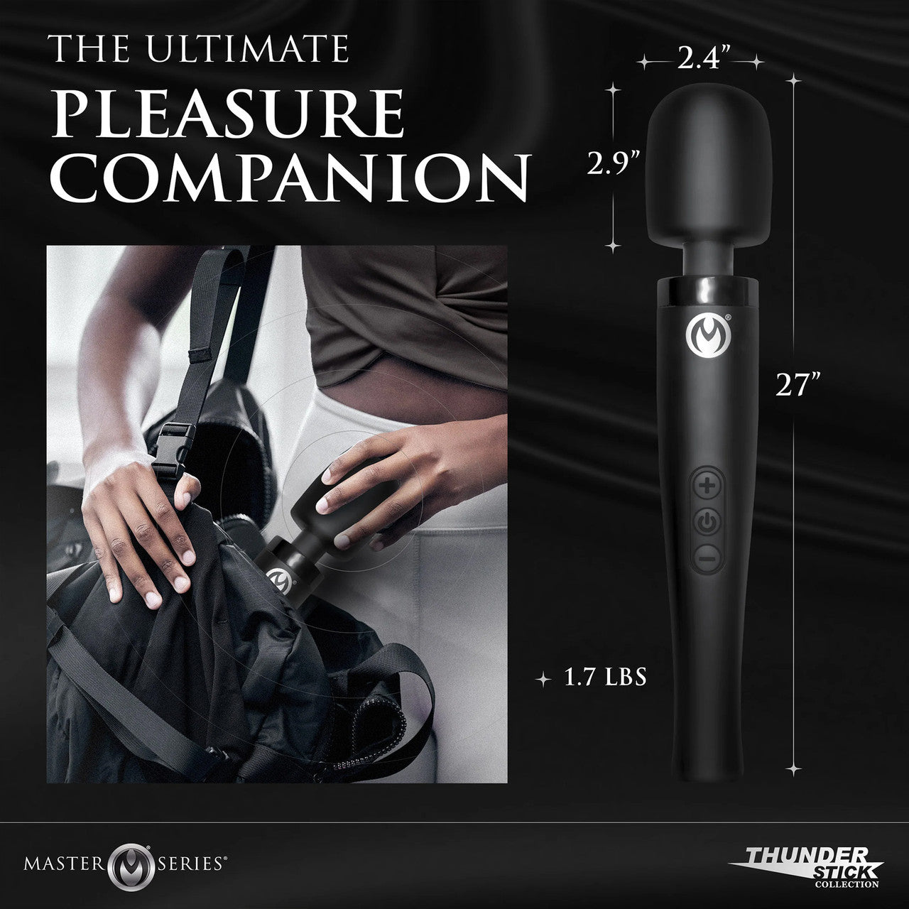 Master Series Thunderstick Pro Rechargeable Waterproof Silicone Ultra Powerful Wand Massager - Black