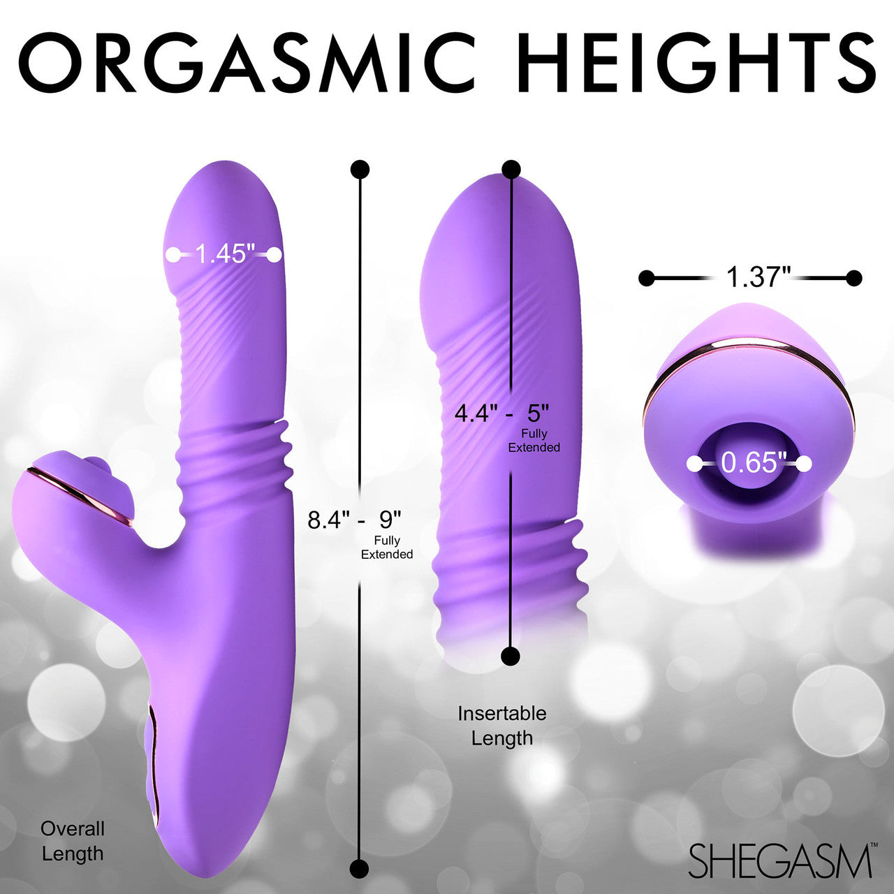 Shegasm Pro-Thrust Max Rechargeable Silicone Thrusting Warming Pulsing Rabbit Vibrator - Purple