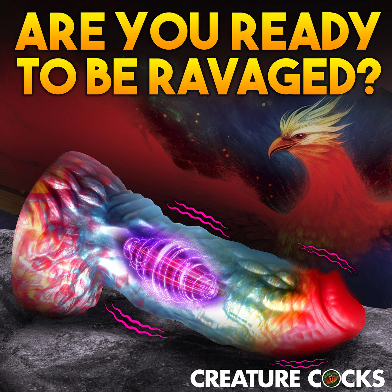 Rainbow Phoenix 6.75" Rechargeable Vibrating Silicone Suction Cup Dildo With Remote By Creature Cocks