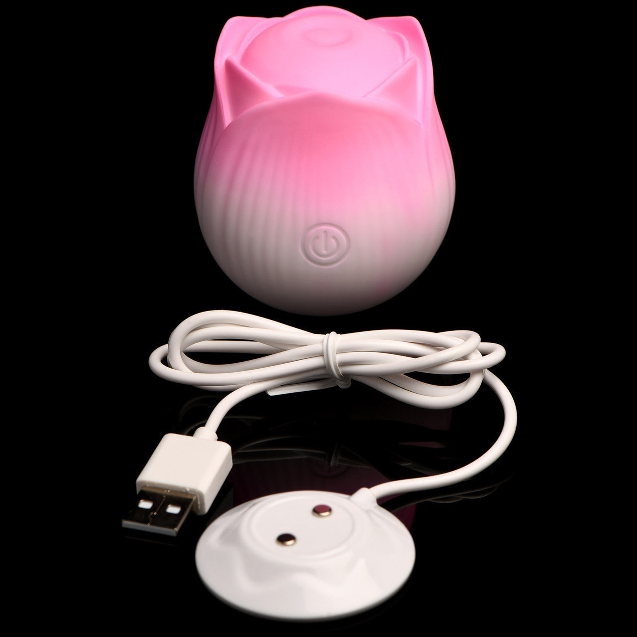 Bloomgasm Pulsing Petals Throbbing Rose Stimulator Rechargeable Clitoral Vibrator - Pink & White