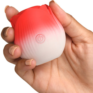 Bloomgasm Pulsing Petals Throbbing Rose Stimulator Rechargeable Clitoral Vibrator - Red & White