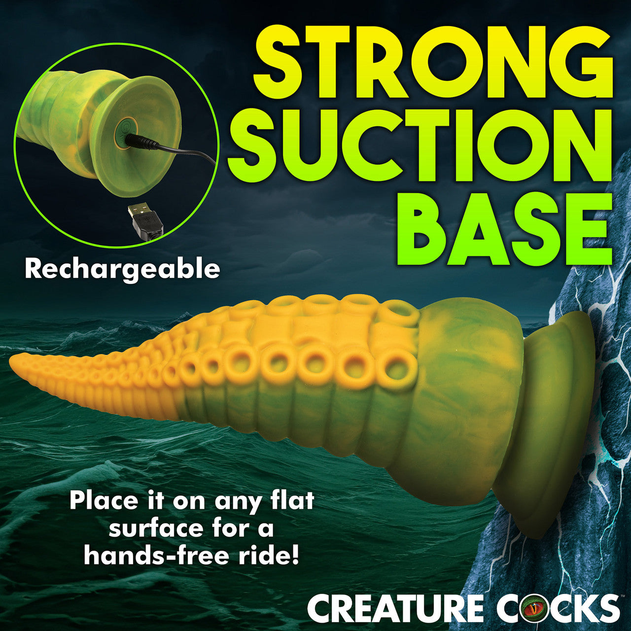 Monstropus 2.0 Tentacle 7.25" Rechargeable Vibrating Silicone Suction Cup Dildo By Creature Cocks