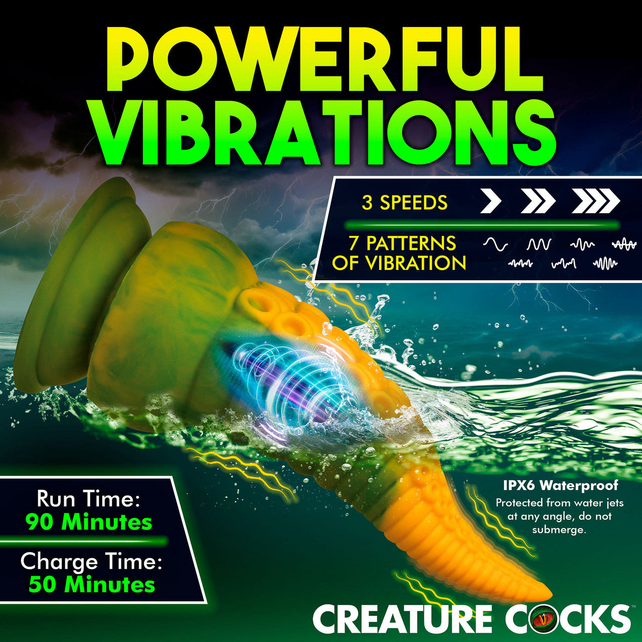 Monstropus 2.0 Tentacle 7.25" Rechargeable Vibrating Silicone Suction Cup Dildo By Creature Cocks