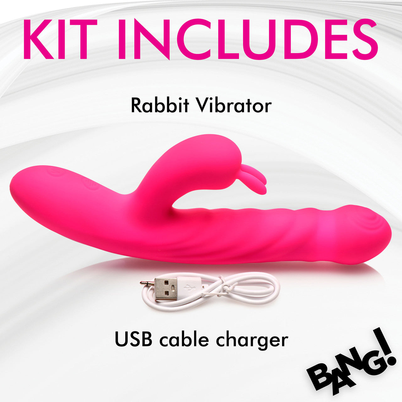 BANG! Thrusting & Vibrating Rabbit Rechargeable Silicone Dual Stimulation Vibrator - Pink