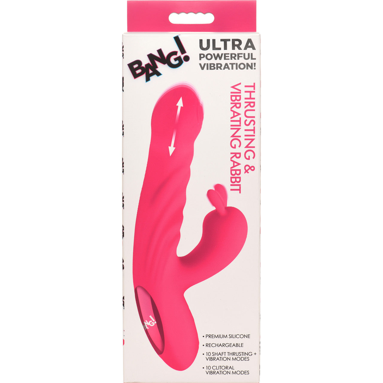 BANG! Thrusting & Vibrating Rabbit Rechargeable Silicone Dual Stimulation Vibrator - Pink