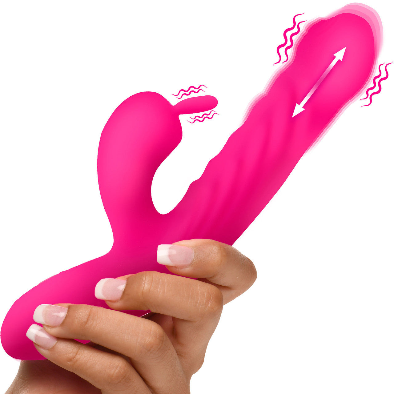 BANG! Thrusting & Vibrating Rabbit Rechargeable Silicone Dual Stimulation Vibrator - Pink