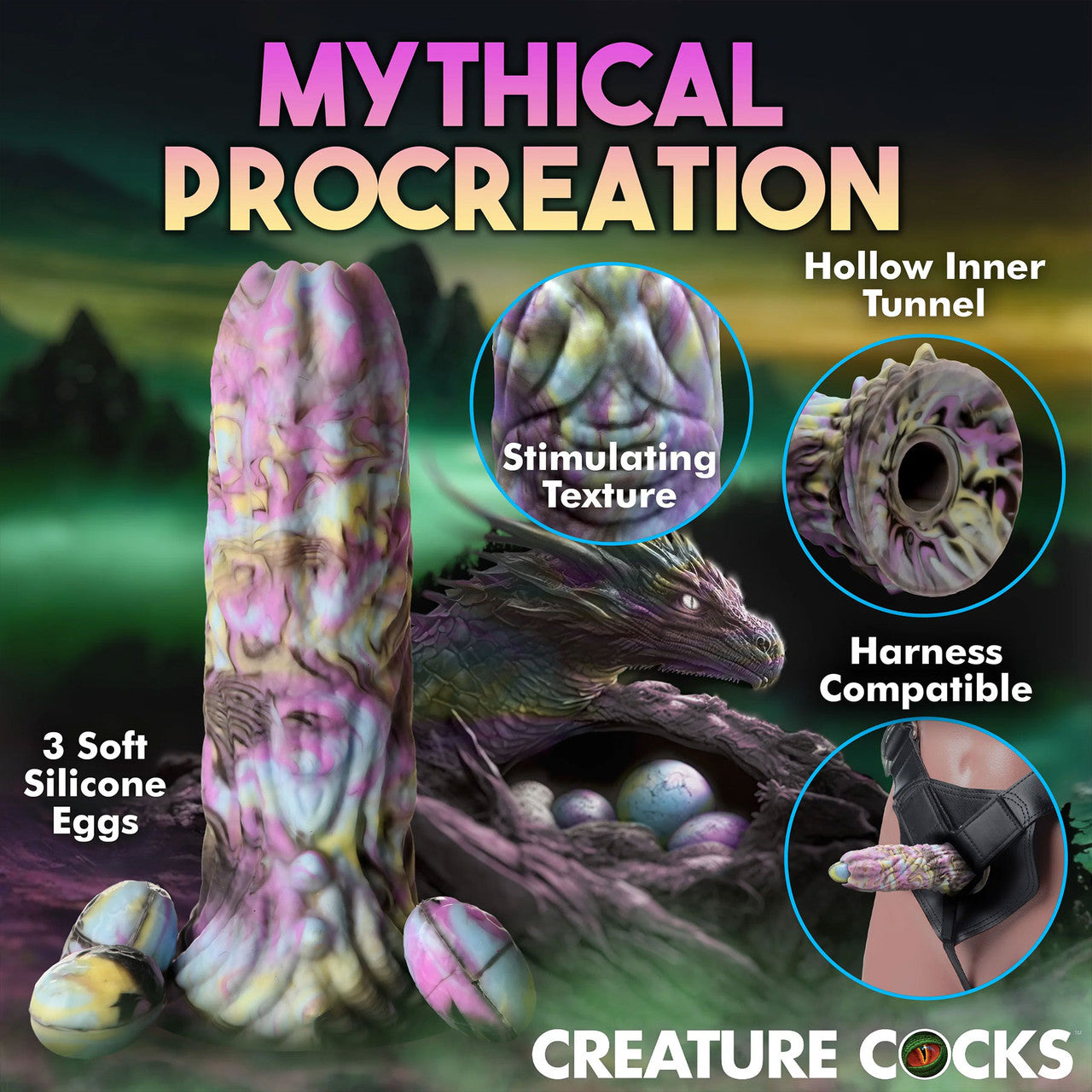 Dragon Spawn 7.25" Silicone Ovipositor Dildo With Eggs By Creature Cocks