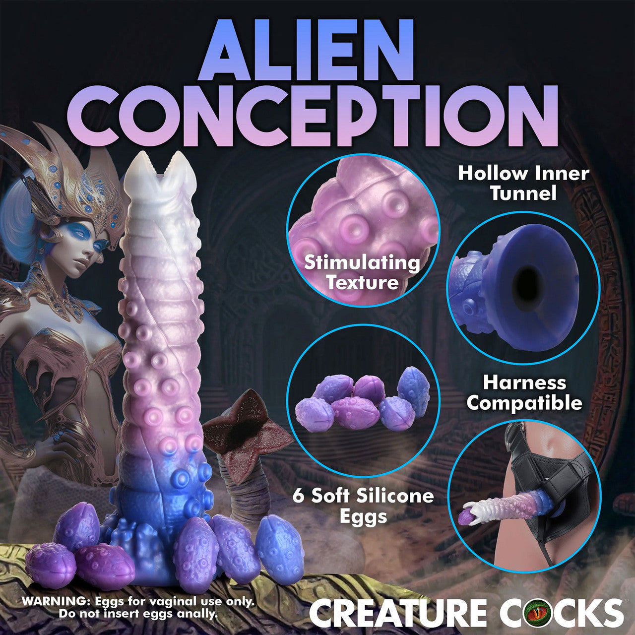 Tenta-Queen 11.5" Silicone Ovipositor Dildo With Eggs By Creature Cocks