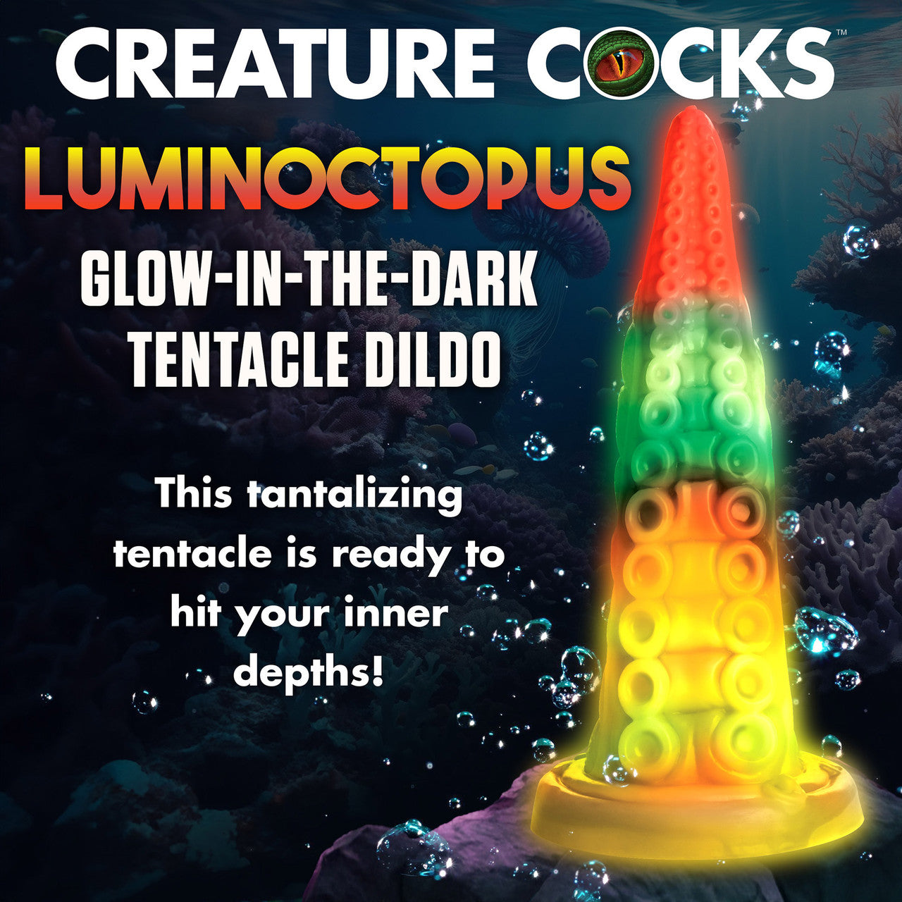 Luminoctopus 7.25" Glow In The Dark Tentacle Silicone Suction Cup Dildo By Creature Cocks