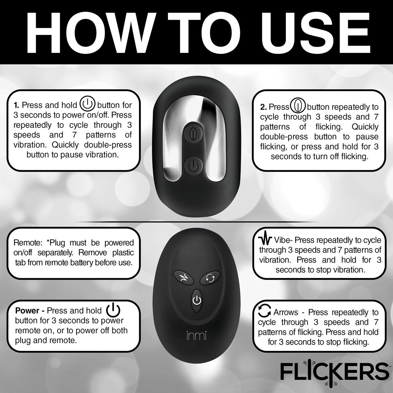 INMI Flickers Bum Flick Rechargeable Silicone Flicking & Vibrating Butt Plug With Remote - Black