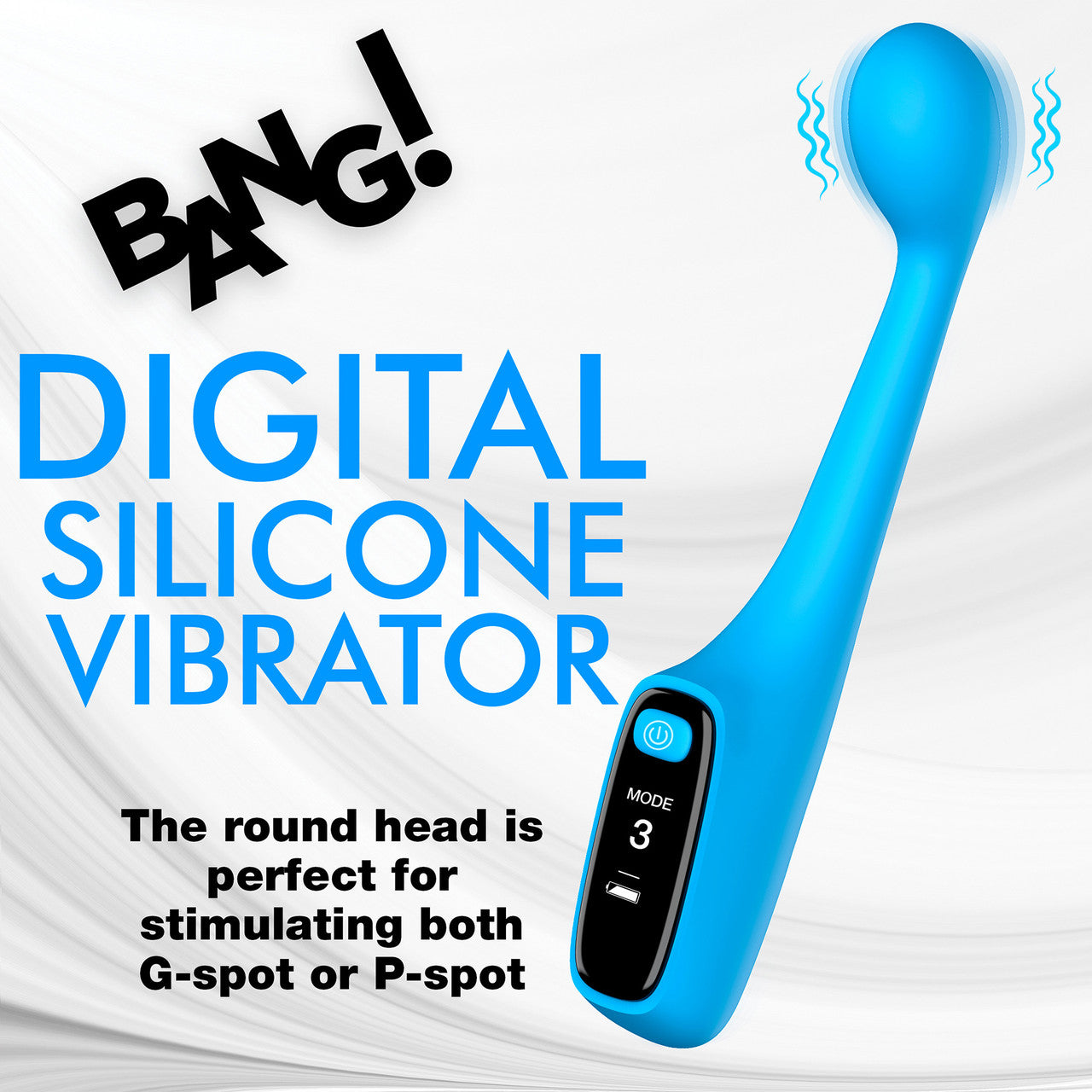 BANG! Digital Display Rechargeable Waterproof Silicone G-Spot Vibrator - Blue