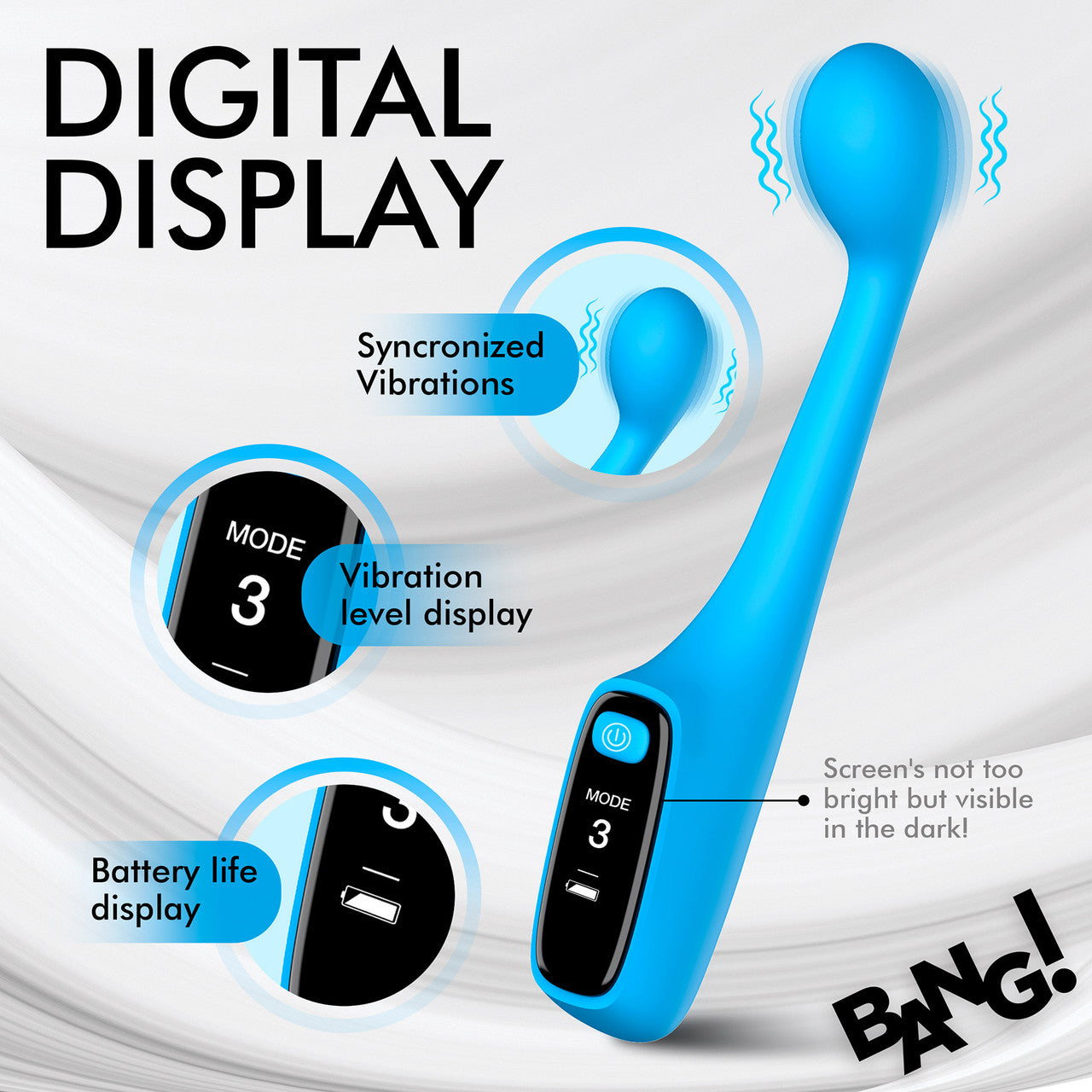 BANG! Digital Display Rechargeable Waterproof Silicone G-Spot Vibrator - Blue