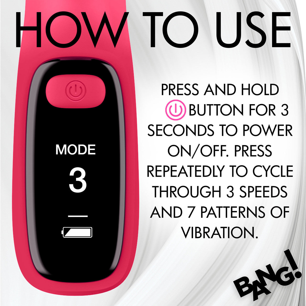 BANG! Digital Display Rechargeable Waterproof Silicone Dual Stimulation Vibrator - Pink