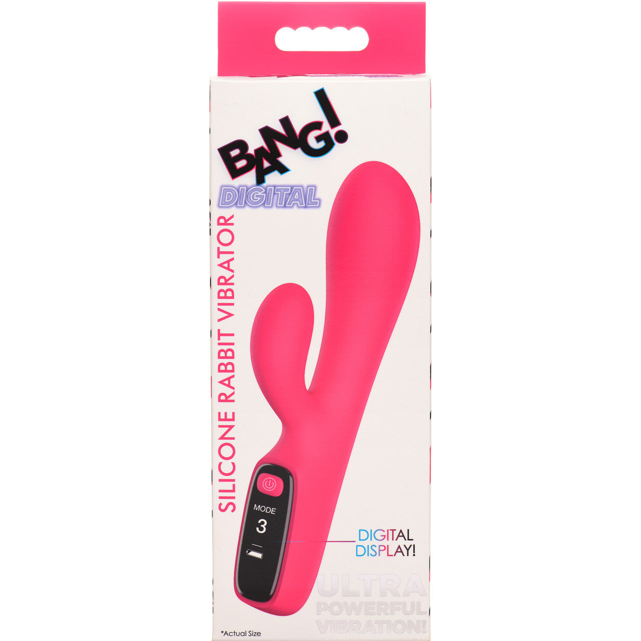 BANG! Digital Display Rechargeable Waterproof Silicone Dual Stimulation Vibrator - Pink