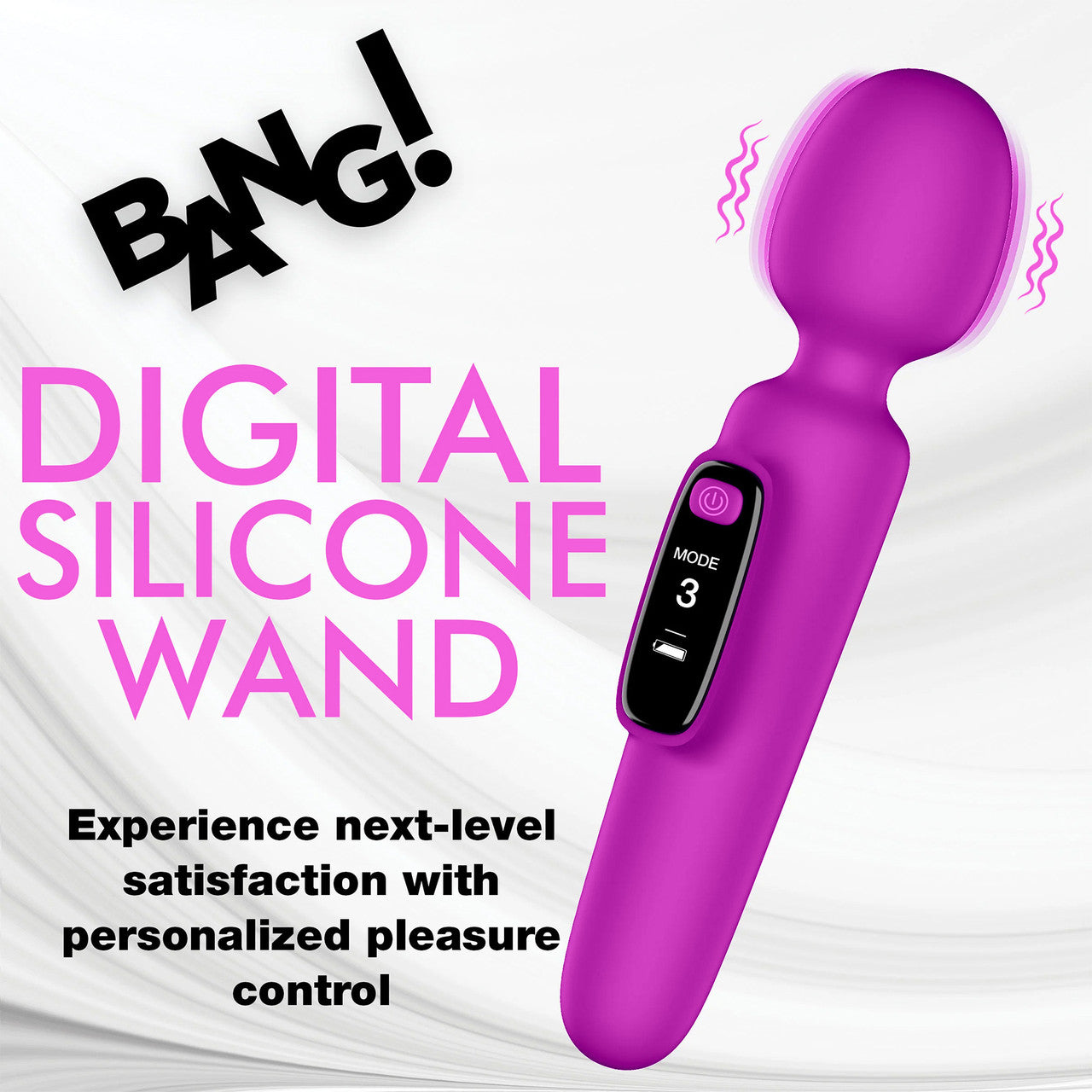 BANG! Digital Display Rechargeable Waterproof Silicone Wand Style Vibrator - Purple