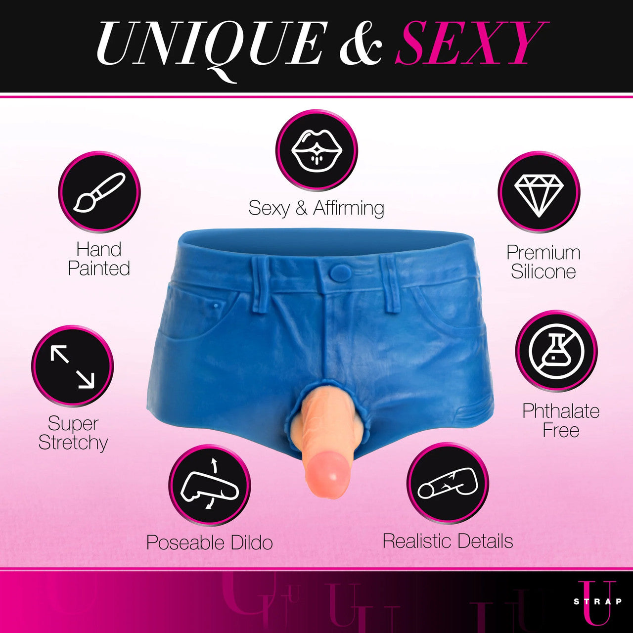 Strap U Booty Shorts Strap On Harness With Built-In 6" Silicone Dildo - Small, Vanilla