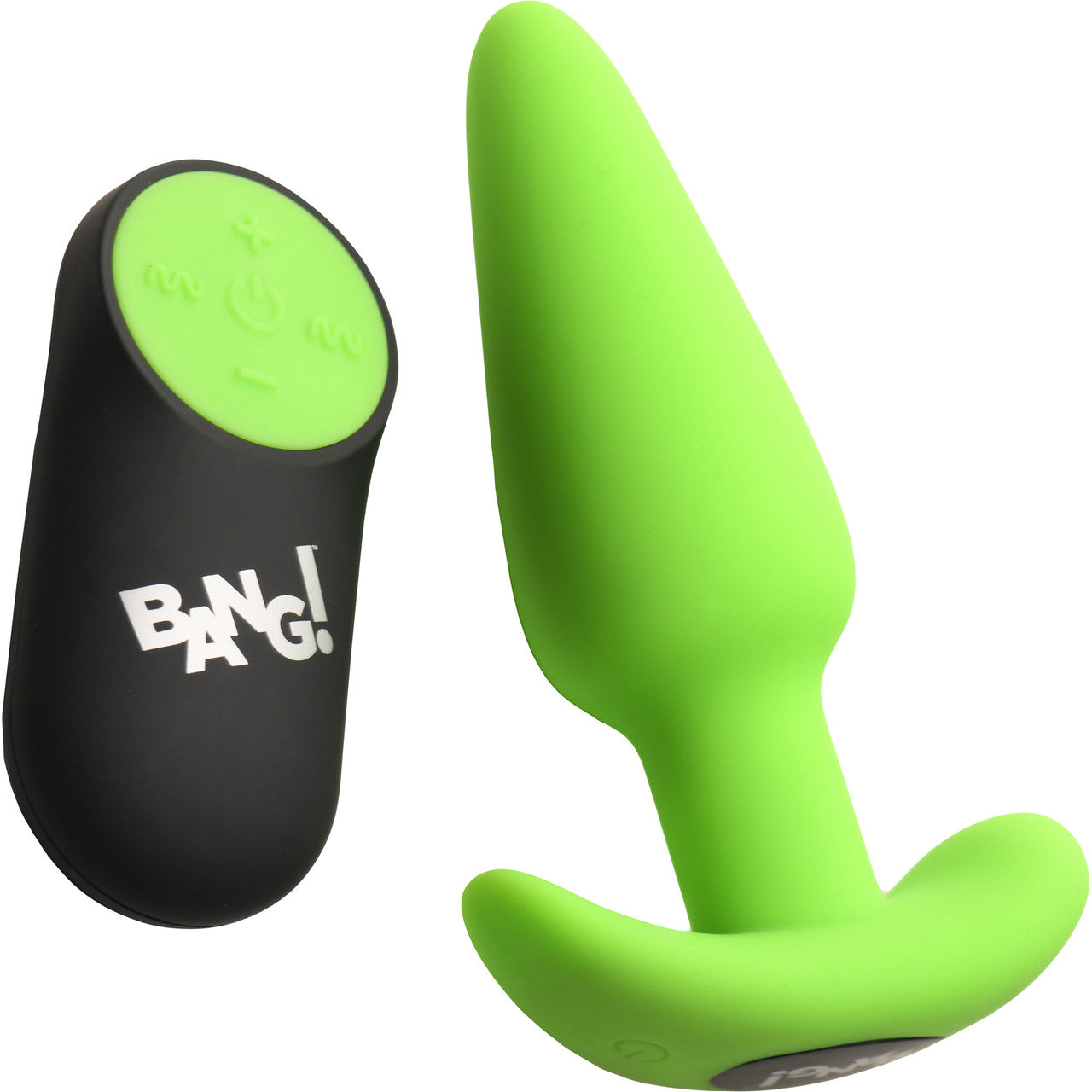 BANG! 21X Rechargeable Waterproof Vibrating Glow In The Dark Silicone Butt Plug With Remote - Green