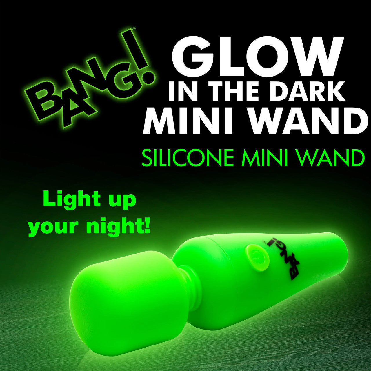 BANG! 10X Rechargeable Silicone Glow In The Dark Mini Wand Vibrator - Green