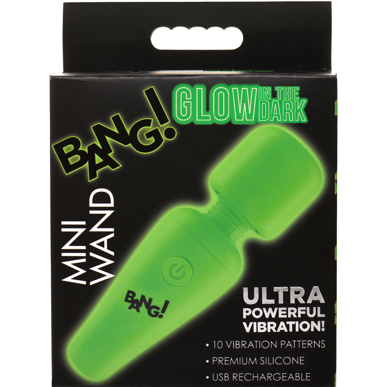 BANG! 10X Rechargeable Silicone Glow In The Dark Mini Wand Vibrator - Green