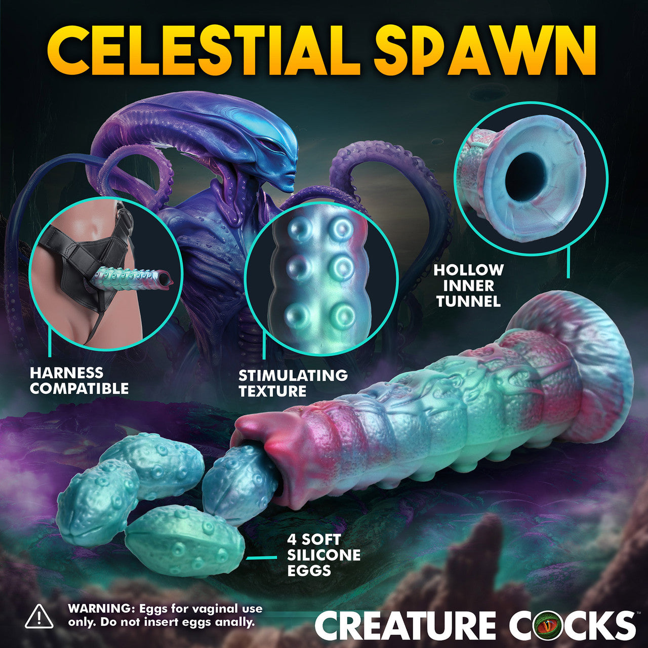 Galactic Breeder 8.75" Silicone Ovipositor Dildo With Eggs By Creature Cocks