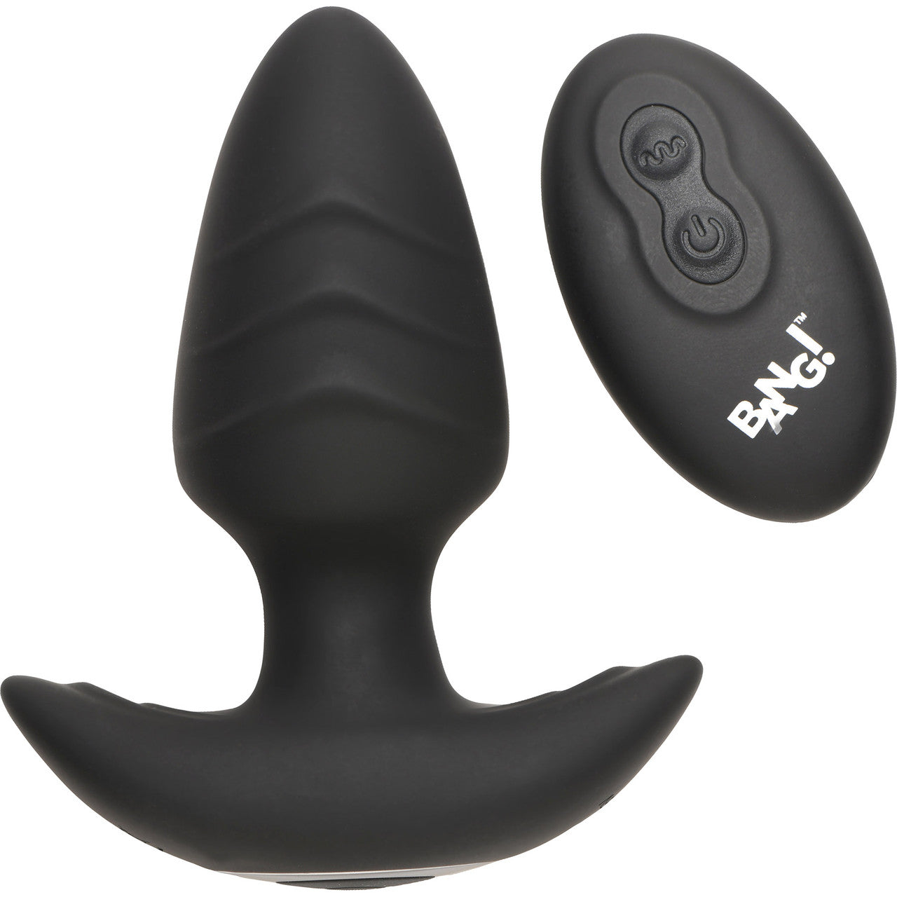 BANG! Rechargeable Rotating & Vibrating Silicone Butt Plug With Remote - Black