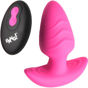 BANG! Rechargeable Rotating & Vibrating Silicone Butt Plug With Remote - Pink