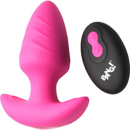 BANG! Rechargeable Rotating & Vibrating Silicone Butt Plug With Remote - Pink