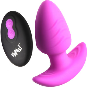 BANG! Rechargeable Rotating & Vibrating Silicone Butt Plug With Remote - Purple