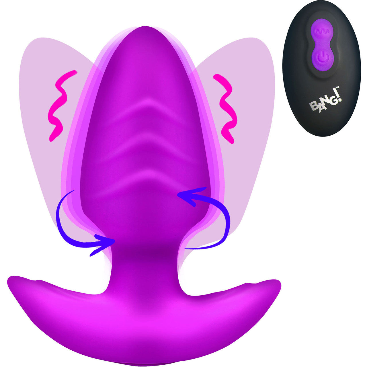 BANG! Rechargeable Rotating & Vibrating Silicone Butt Plug With Remote - Purple