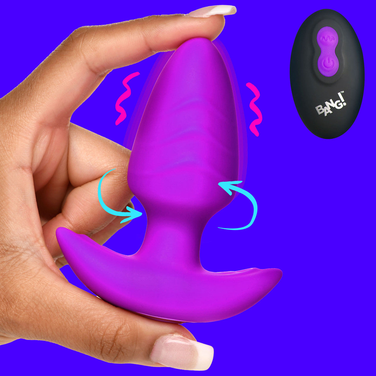 BANG! Rechargeable Rotating & Vibrating Silicone Butt Plug With Remote - Purple