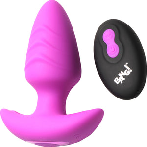 BANG! Rechargeable Rotating & Vibrating Silicone Butt Plug With Remote - Purple