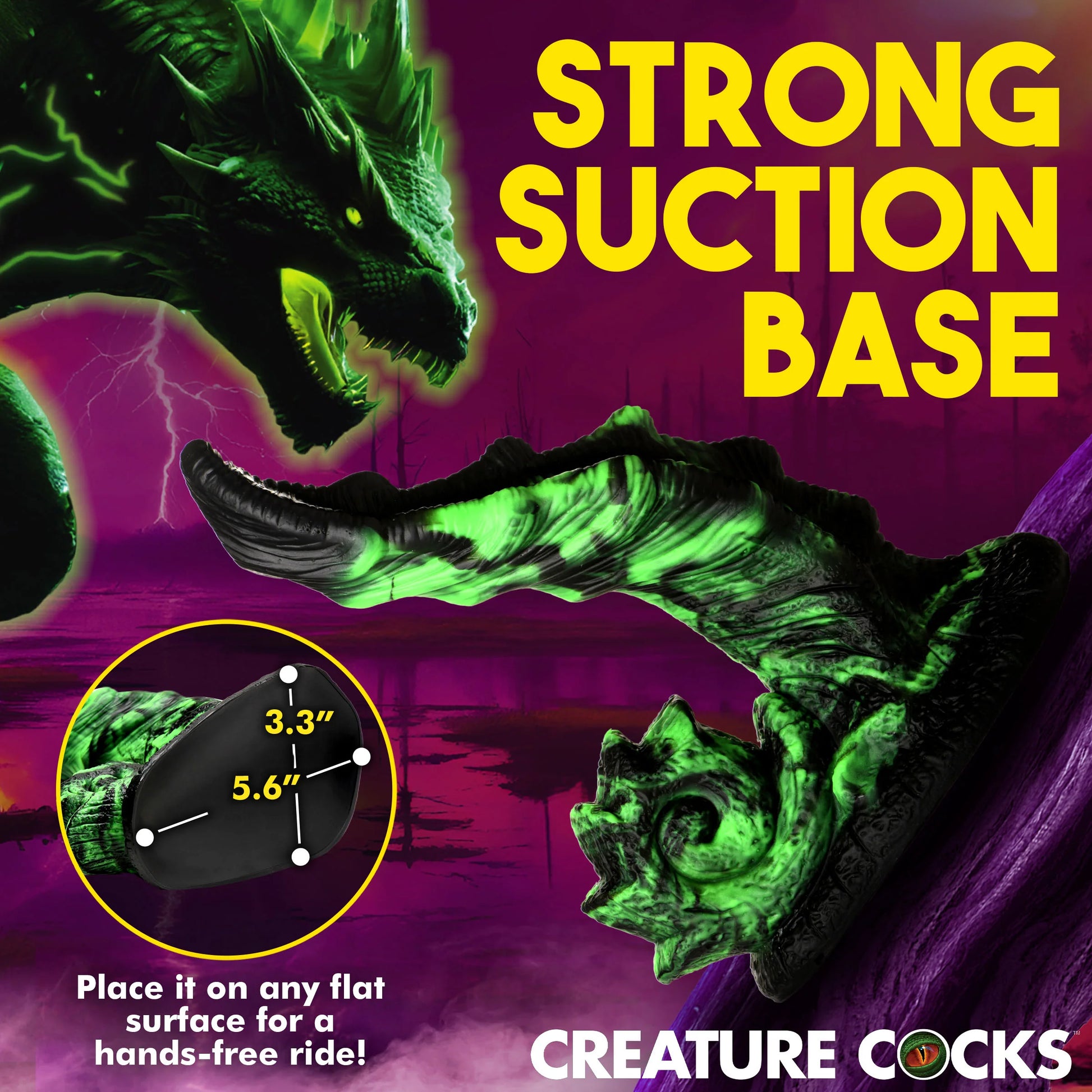 Glowzilla Glow-in-the-Dark 7.8" Silicone Suction Cup Dildo By Creature Cocks