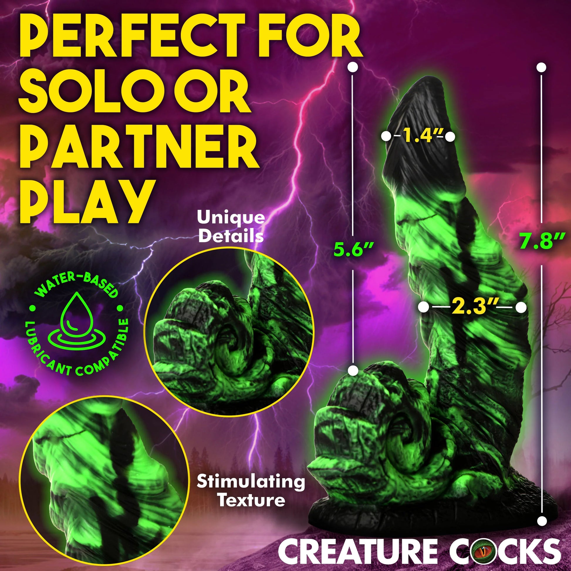 Glowzilla Glow-in-the-Dark 7.8" Silicone Suction Cup Dildo By Creature Cocks