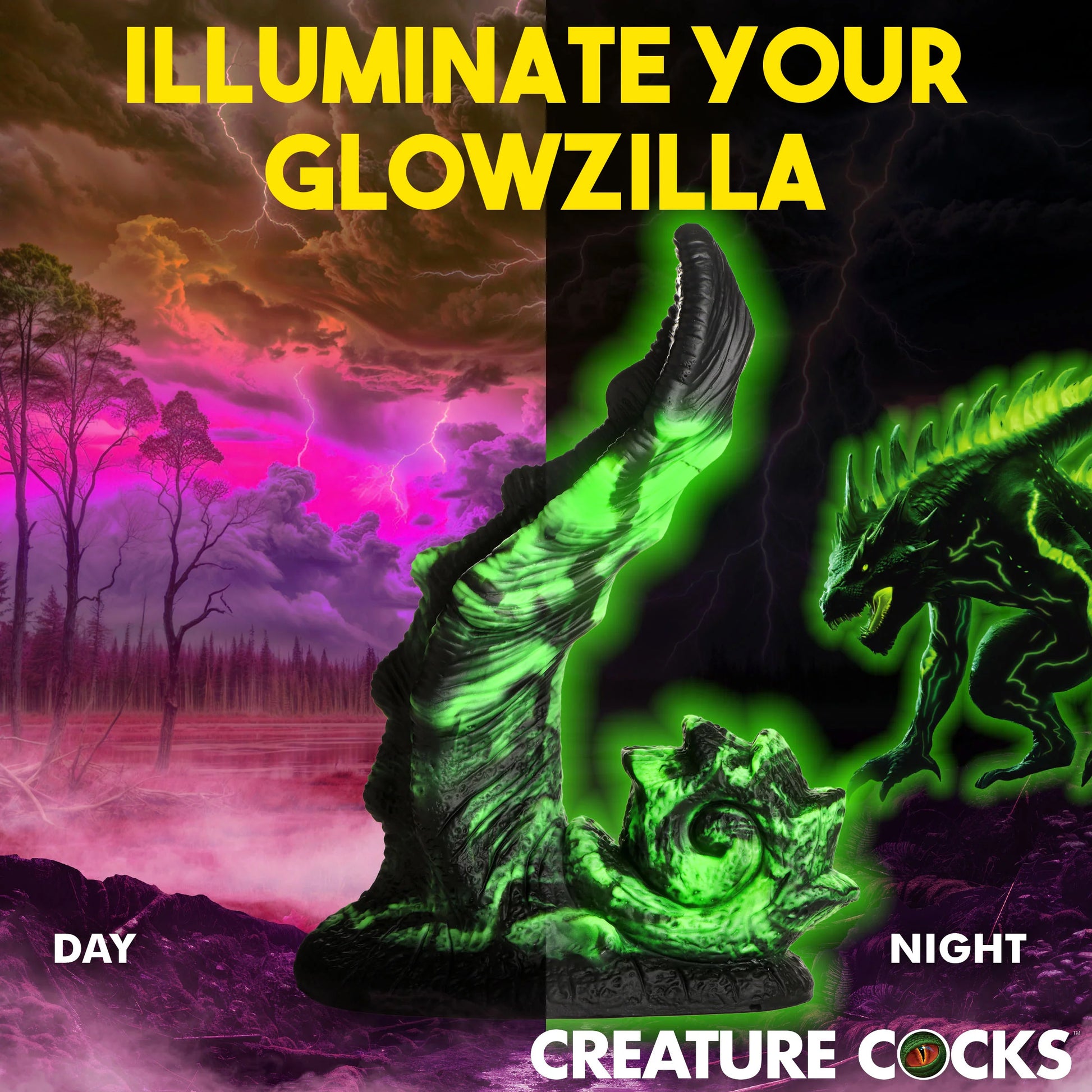 Glowzilla Glow-in-the-Dark 7.8" Silicone Suction Cup Dildo By Creature Cocks