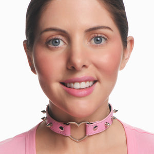 Master Series Spiked Heart Choker - Pink