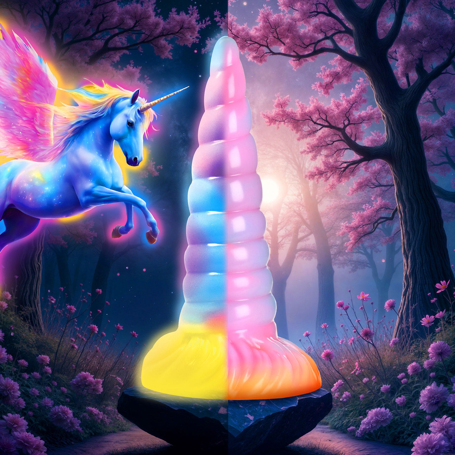 Unicorn Glow-in-the-Dark Vibrating Silicone Dildo With Remote By Creature Cocks