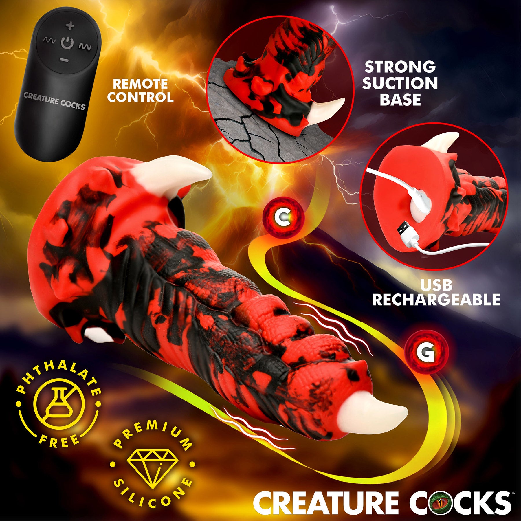 Red Talon Vibrating Rechargeable Silicone Dildo With Remote By Creature Cocks