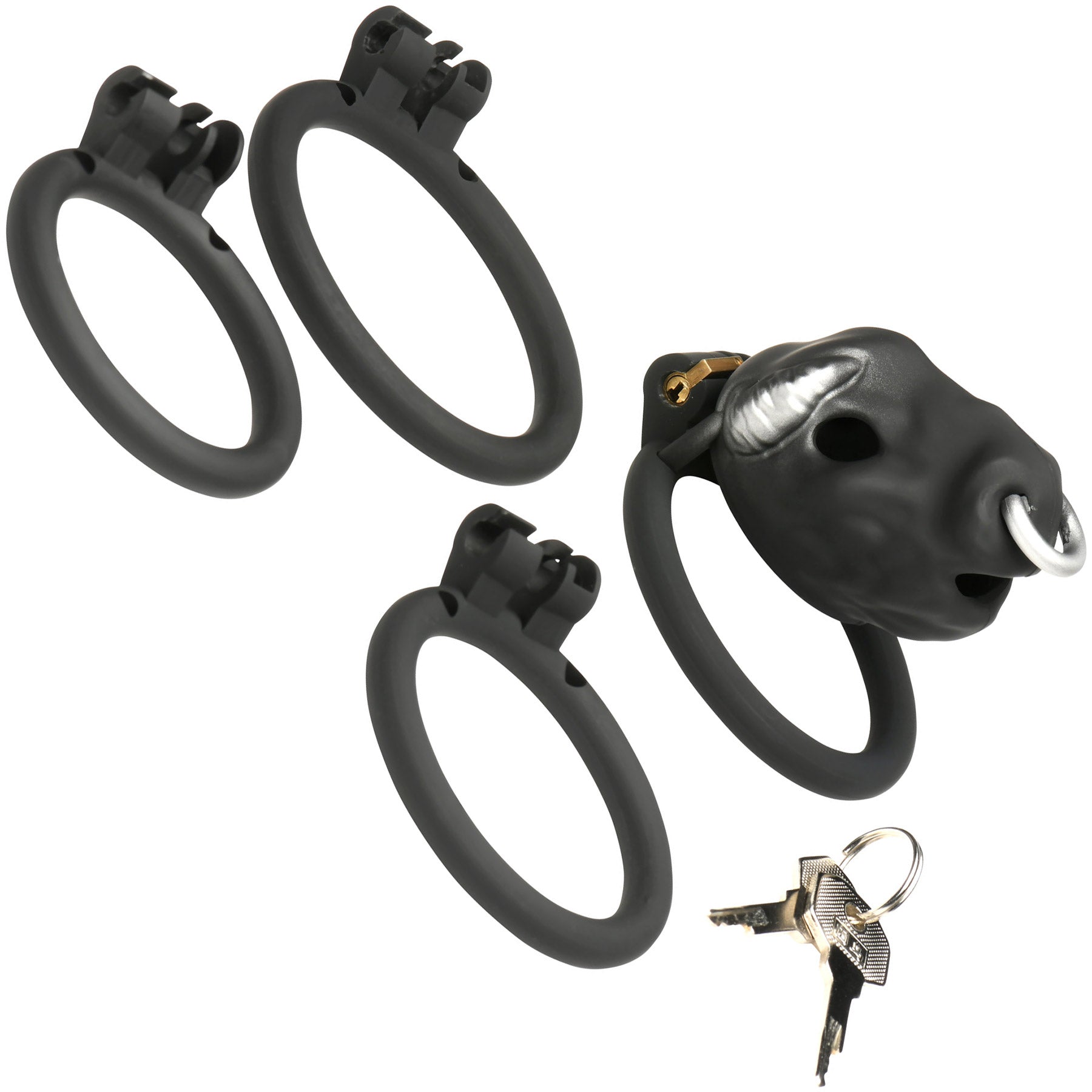 Master Series Bull Chastity Cage With 4 Gradually Sized Rings - Black