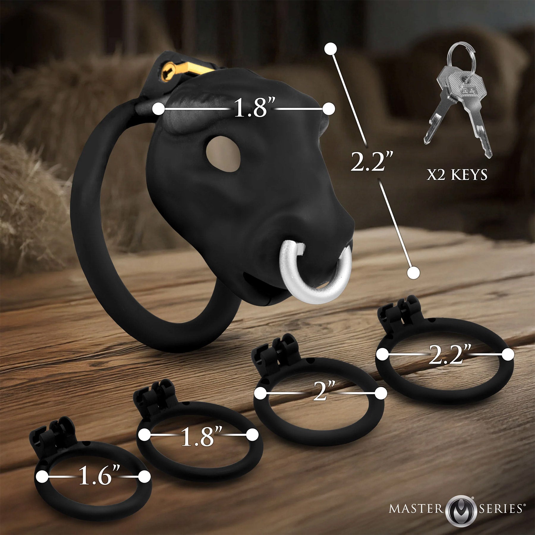 Master Series Bull Chastity Cage With 4 Gradually Sized Rings - Black