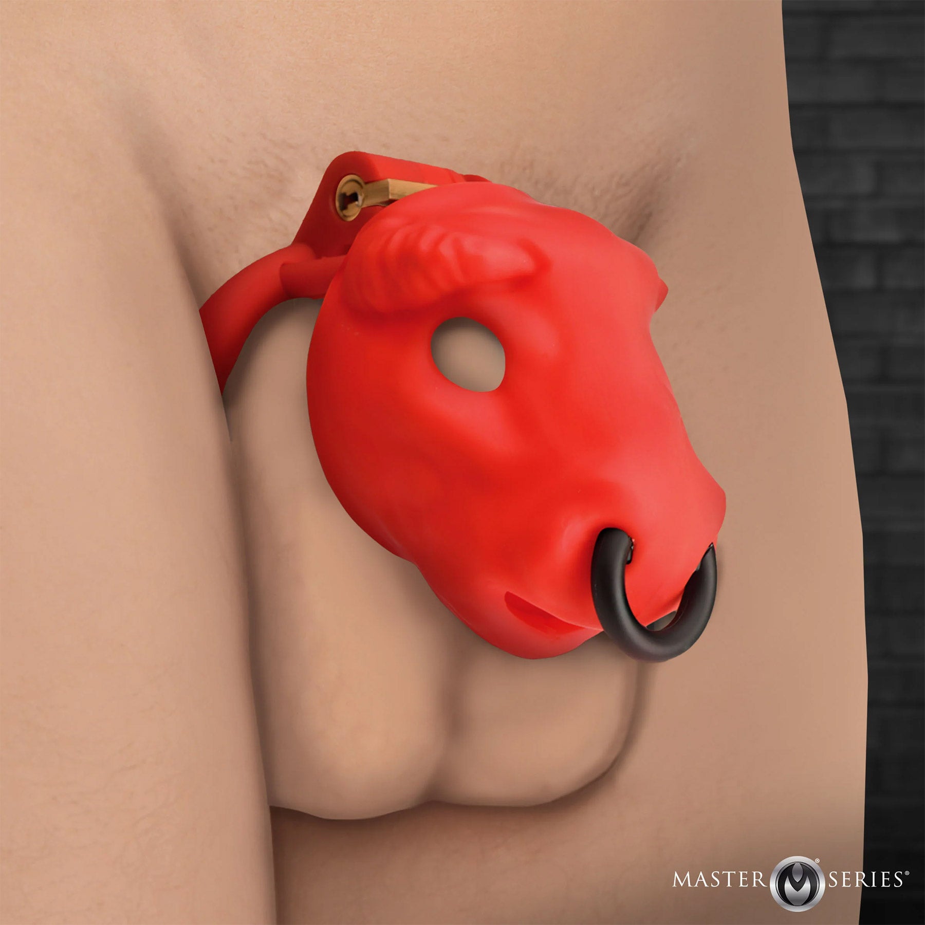 Master Series Bull Chastity Cage With 4 Gradually Sized Rings - Red