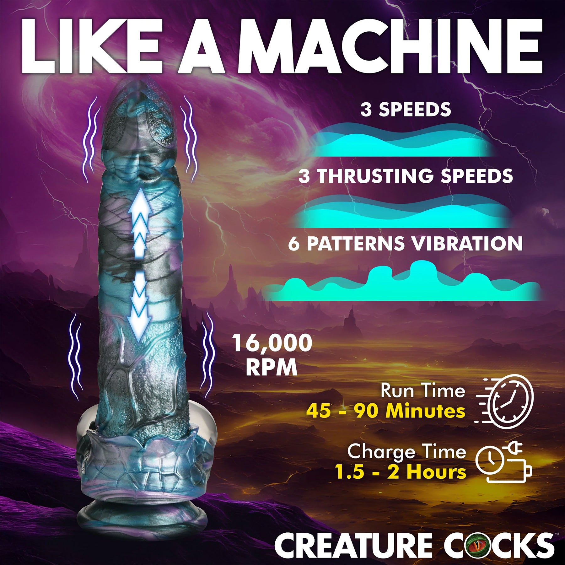 Astro Thrust 8" Thrusting & Vibrating Silicone Suction Cup Dildo With Remote By Creature Cocks