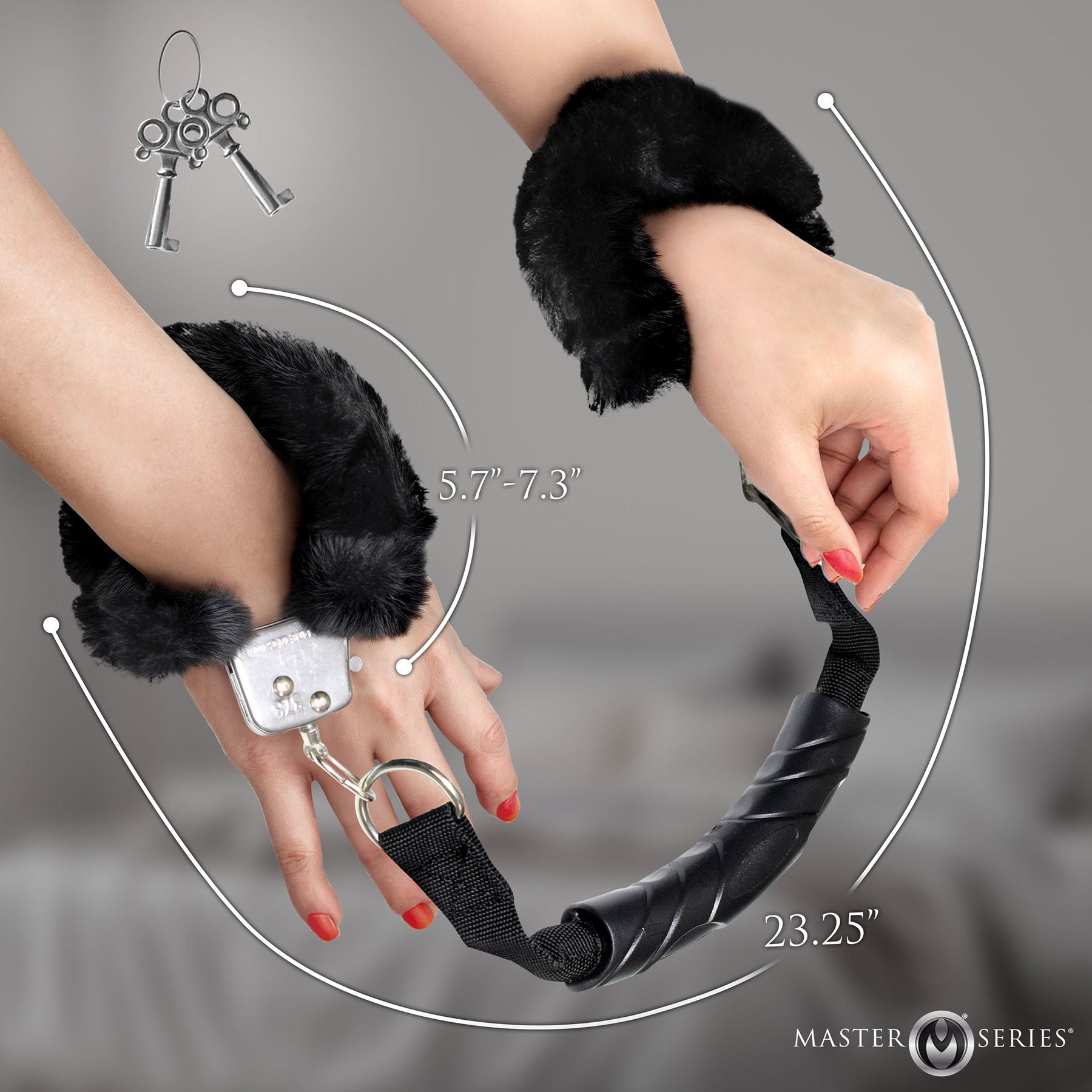 Master Series The Handler Furry Handcuffs With Handle