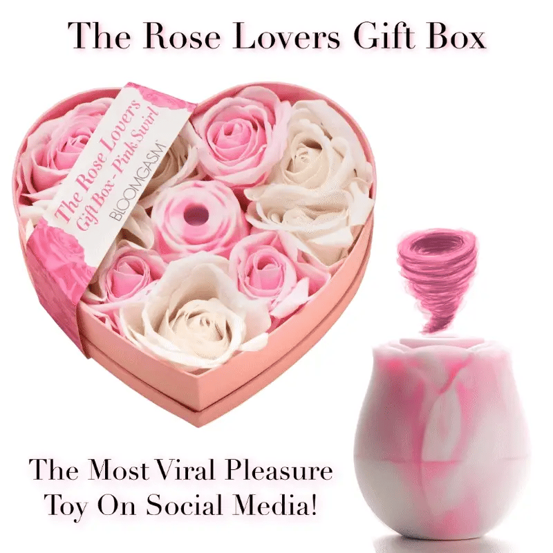 Bloomgasm The Rose Pressure Wave Stimulator Lover's Gift Box - Pink With White Swirls - In Motion