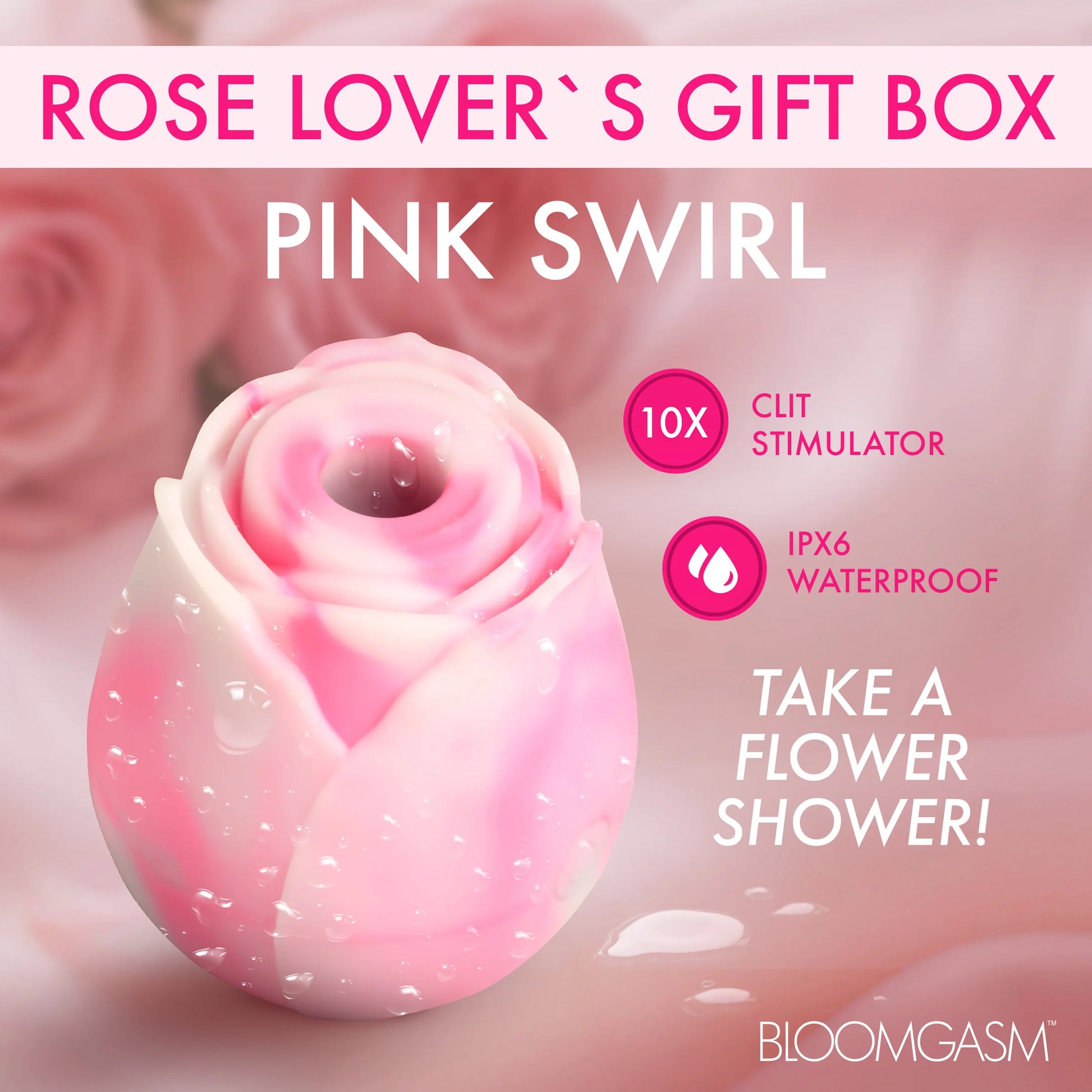 Bloomgasm The Rose Pressure Wave Stimulator Lover's Gift Box - Pink With White Swirls