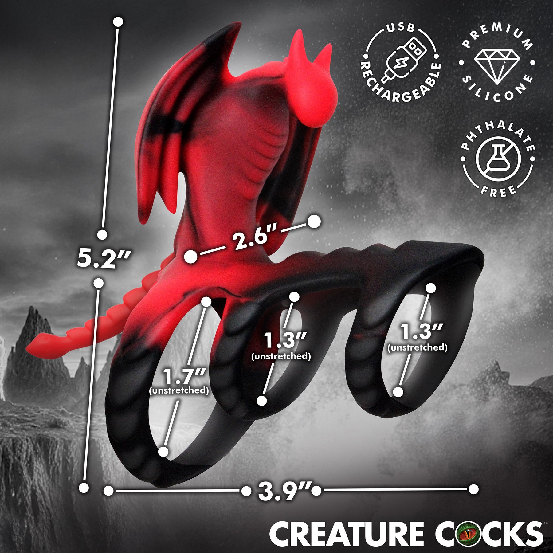 Dragon Flight Vibrating Cock Ring With Remote By Creature Cocks
