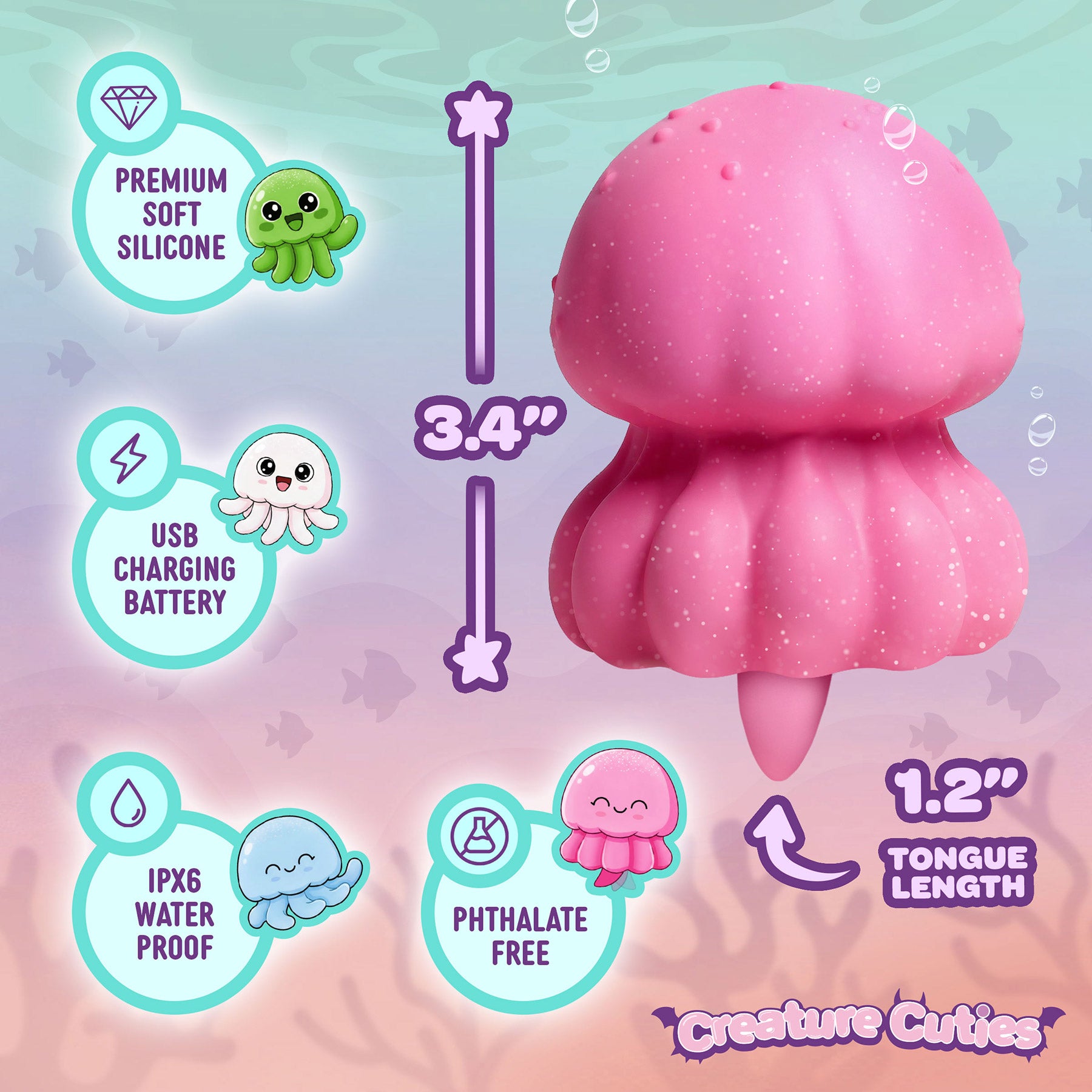Creature Cuties Glow Jelly Licking & Vibrating Rechargeable Silicone Stimulator